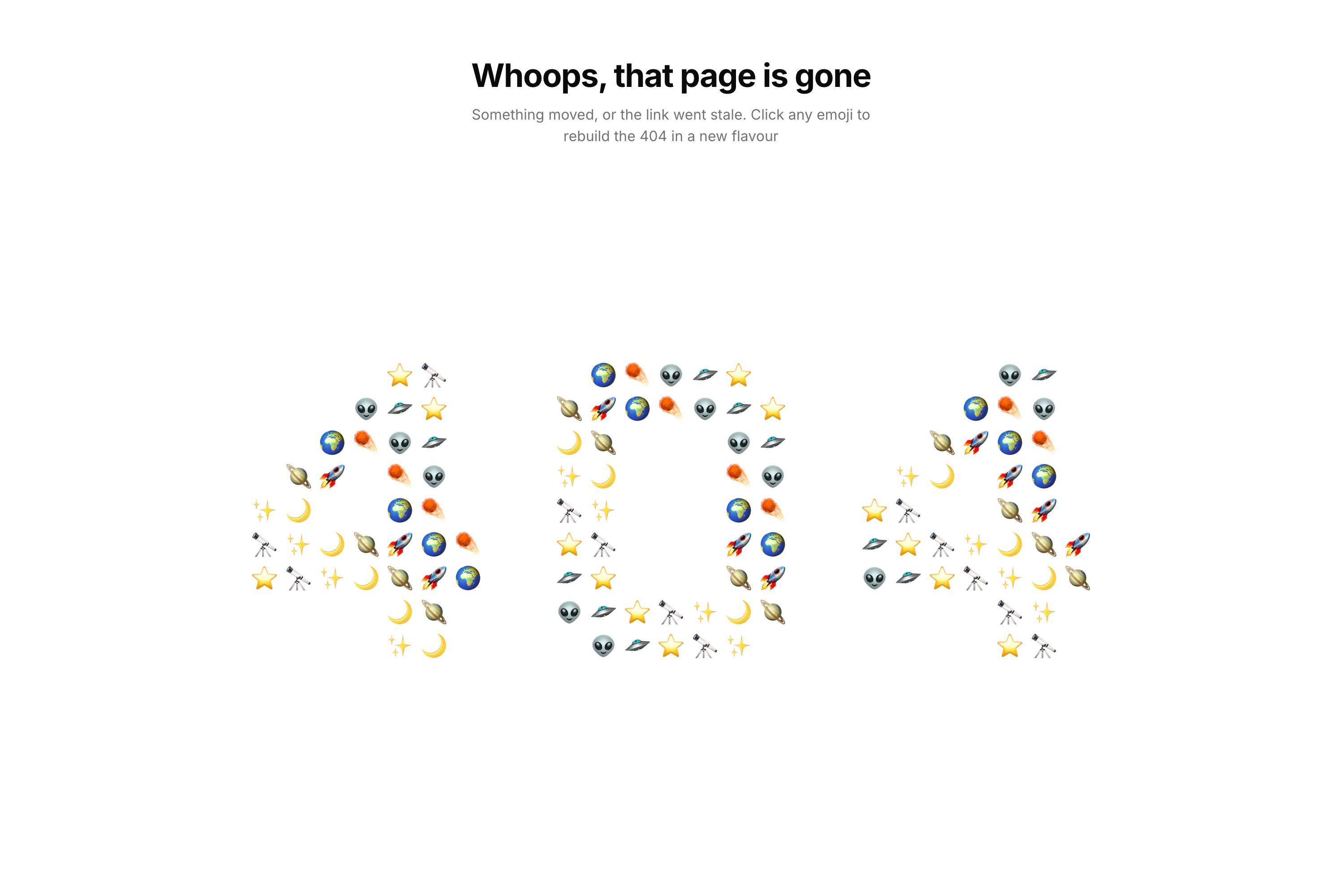 Emoji 404 Page, built with Modeinspect